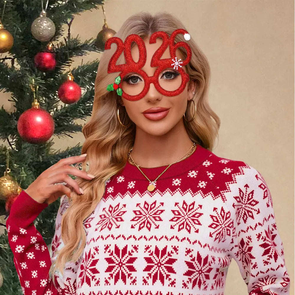 2026 Christmas Theme Digital Funny Glasses Party Decoration New Year Photo Frame Creative Eye Wear for Holiday Celebrations
