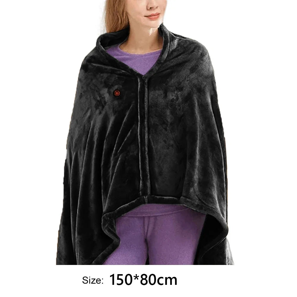 USB Heated Shawl Electric Heating Blanket 3 Heating Level Wearable Heated Poncho Throw Heated Throw Blanket for Camping Hiking