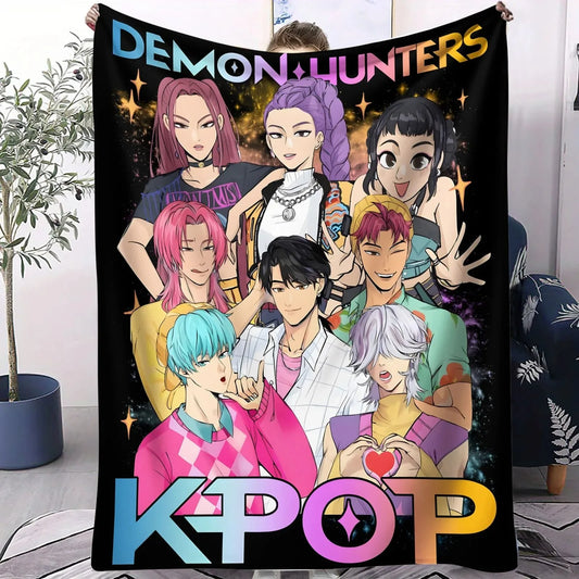 Anime Kpop Demon Hunters Nap Blanket, Vibrant Idol Group Air Conditioning Blanket, Cozy K-pop Enthusiasts Bedroom Blanket