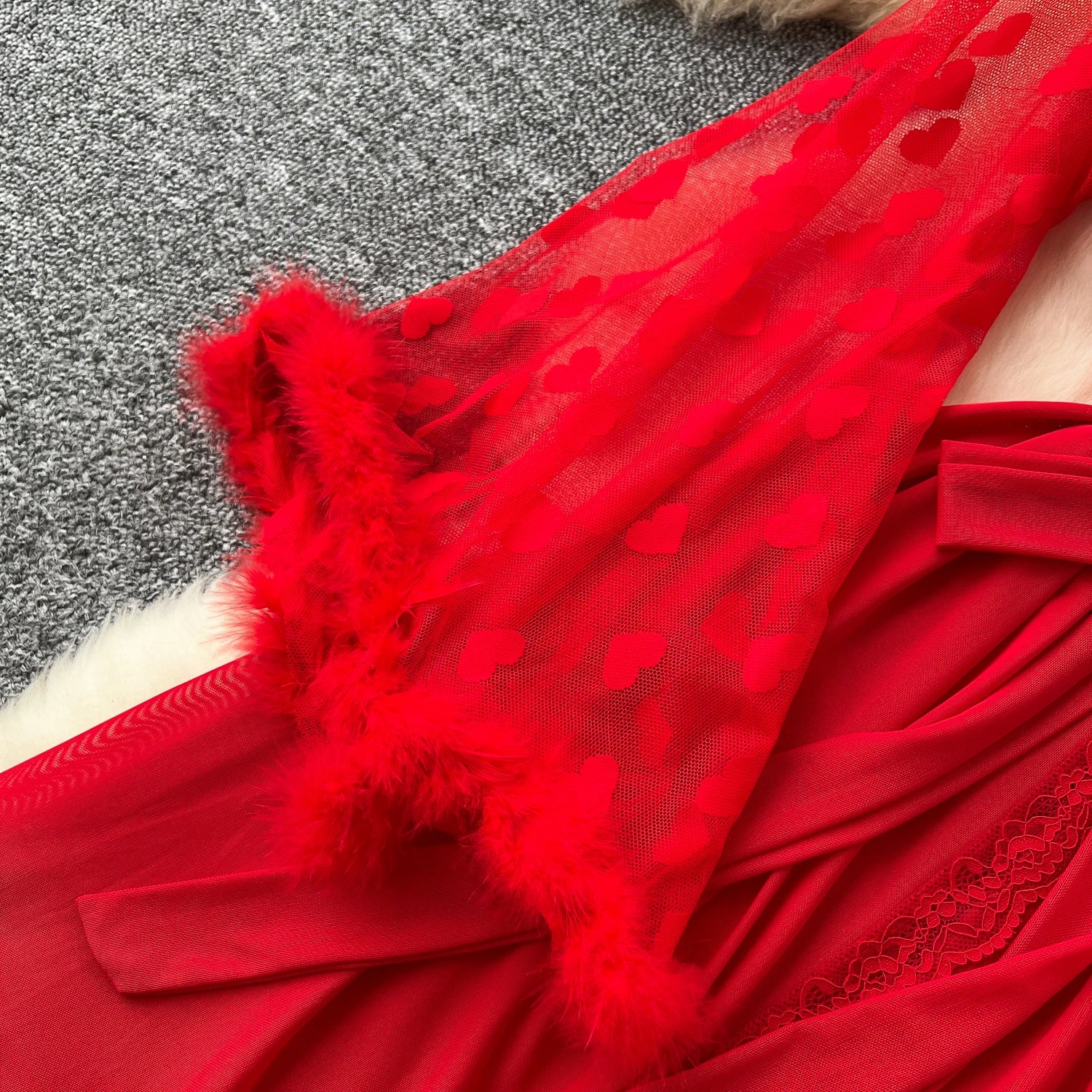 SINGREINY Women Elegant Sheer Sexy Cardigan Robes Wools Spliced Long Sleeve Shawls Fashion French Gauze Transparent Long Robes