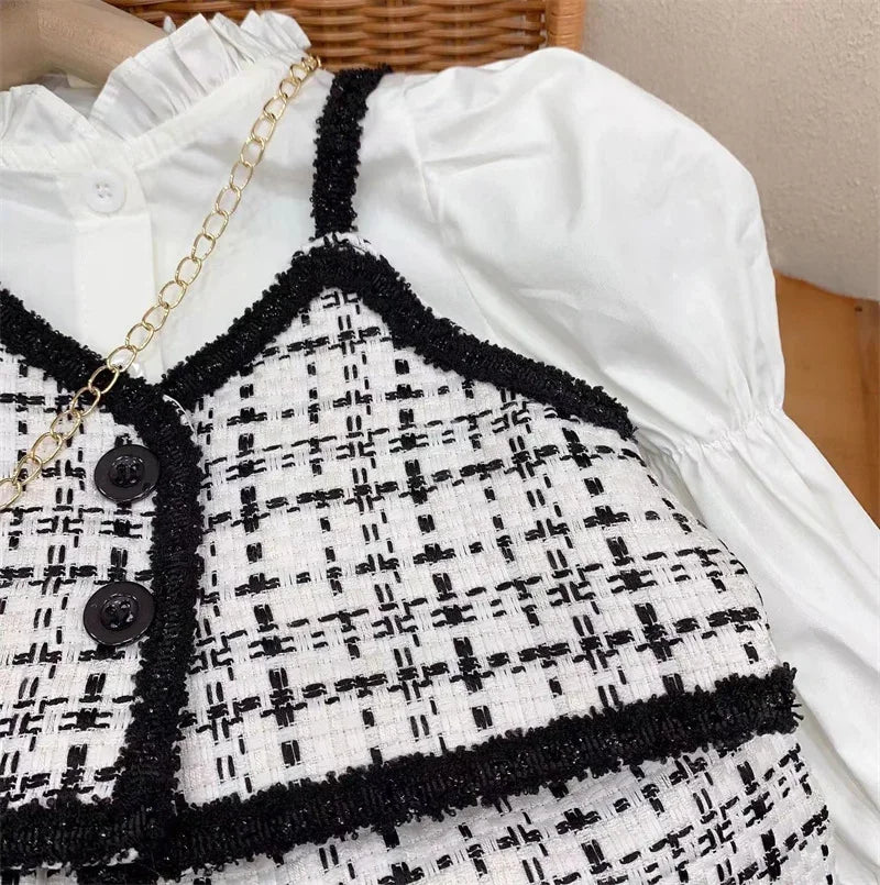 Kids 2Pcs Tweed Clothes Sets Girl Fashion Spring Winter Children Suits for 1-10Ys Elegant Sweet Outfit Kids Clothes