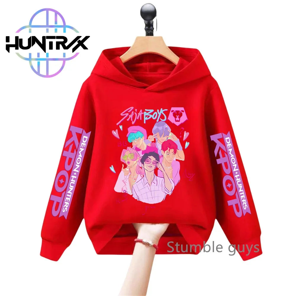 3-12Y Kids Hoodie KPop Demon Hunters Spring Autumn Sportswear Warm Print Casual Fashion Boys Clothes Girls