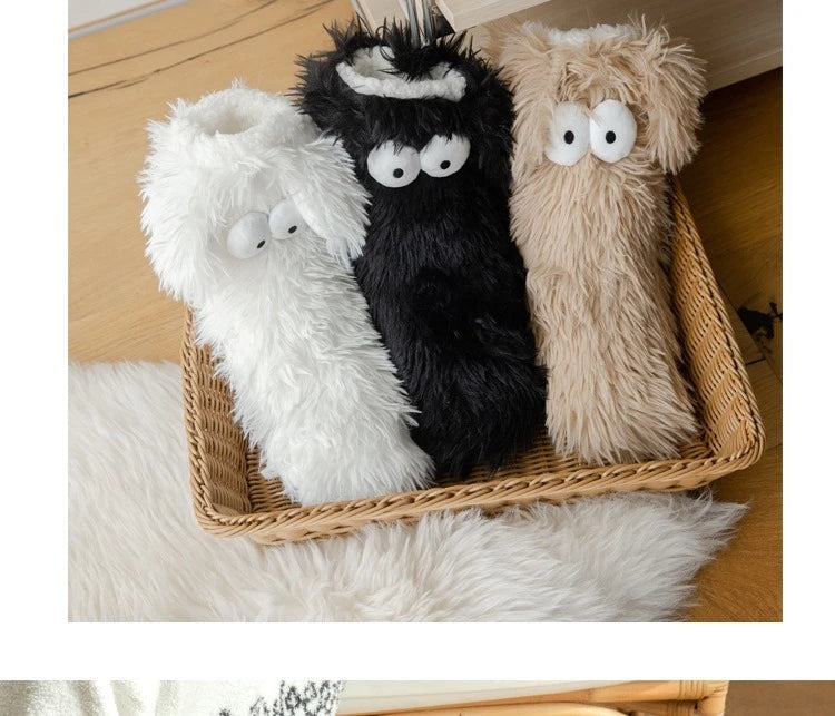 Women's Men Winter Kawaii Big Eyes Slipper Socks with Puppy Ears Cartoon Non-slip Floor Socks Warm Thickened Coral Stockings  ﻿