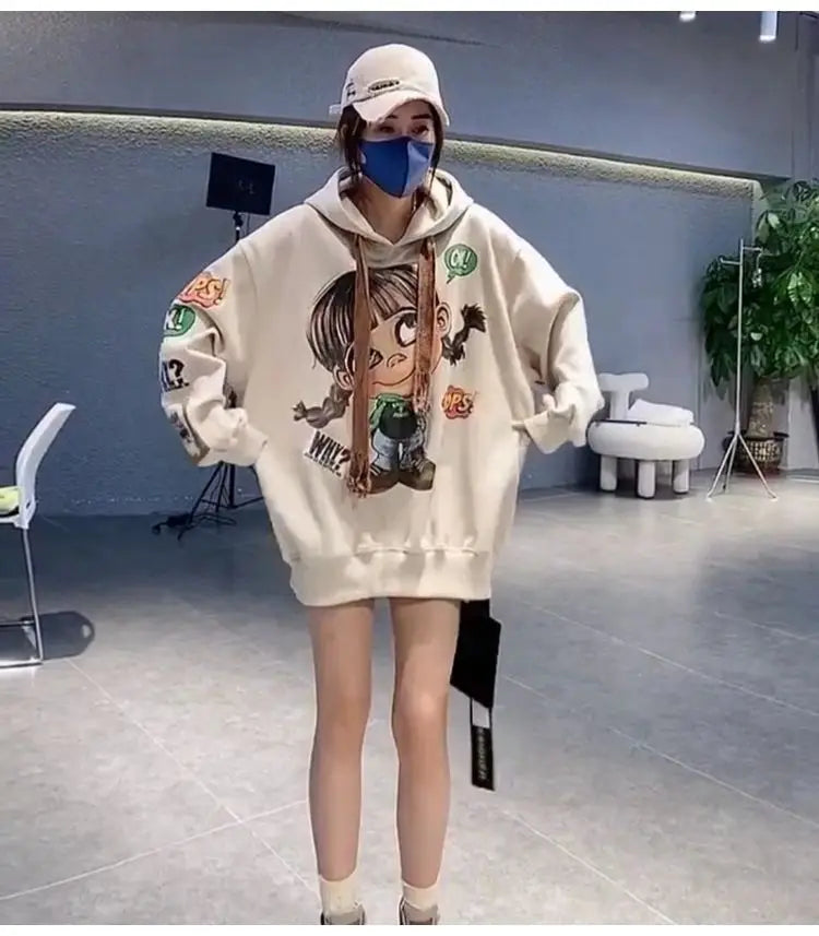 Hoody Extra Large 2025 New Medium To Long Size Cartoon Cute Girl Fleeces Hooded Women Hoodie Autumn Sweater Loose Top Sweatshirt