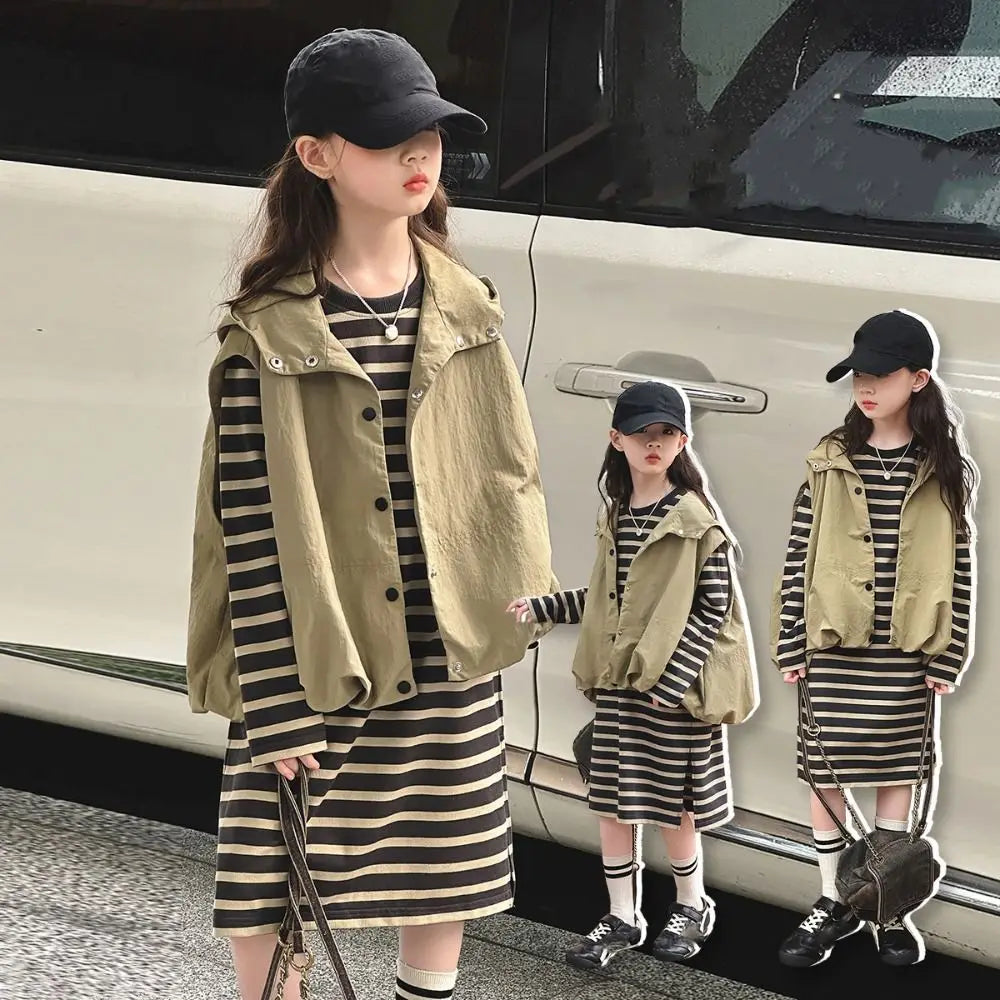 Two Pieces Set Y2K Children's Wear Suit Slim Fit Sweet Waistcoat Dress Suit Teens Autumn Summer Girls Clothes Set Kids