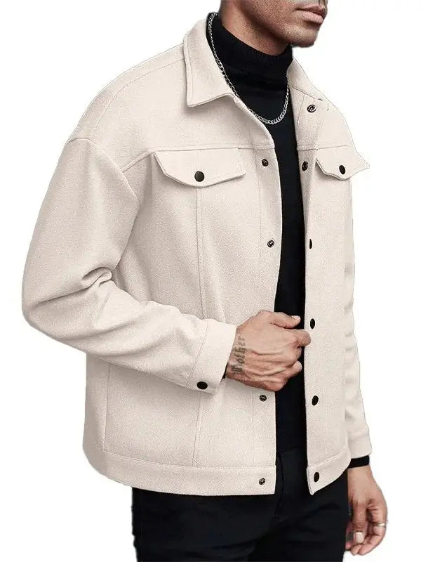 2025 autumn and winter new style, turtleneck woolen jacket, men's casual sports business jacket, pure color, classic version