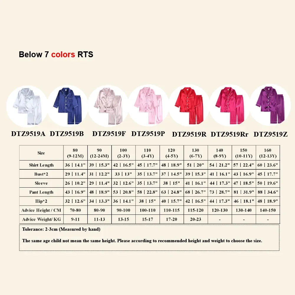 Unisex Kids Silk Satin Pajamas Set Long Sleeve Button-Down Nightgown Infant Baby Sleepwear Top Pants Combo for Boys And Girls