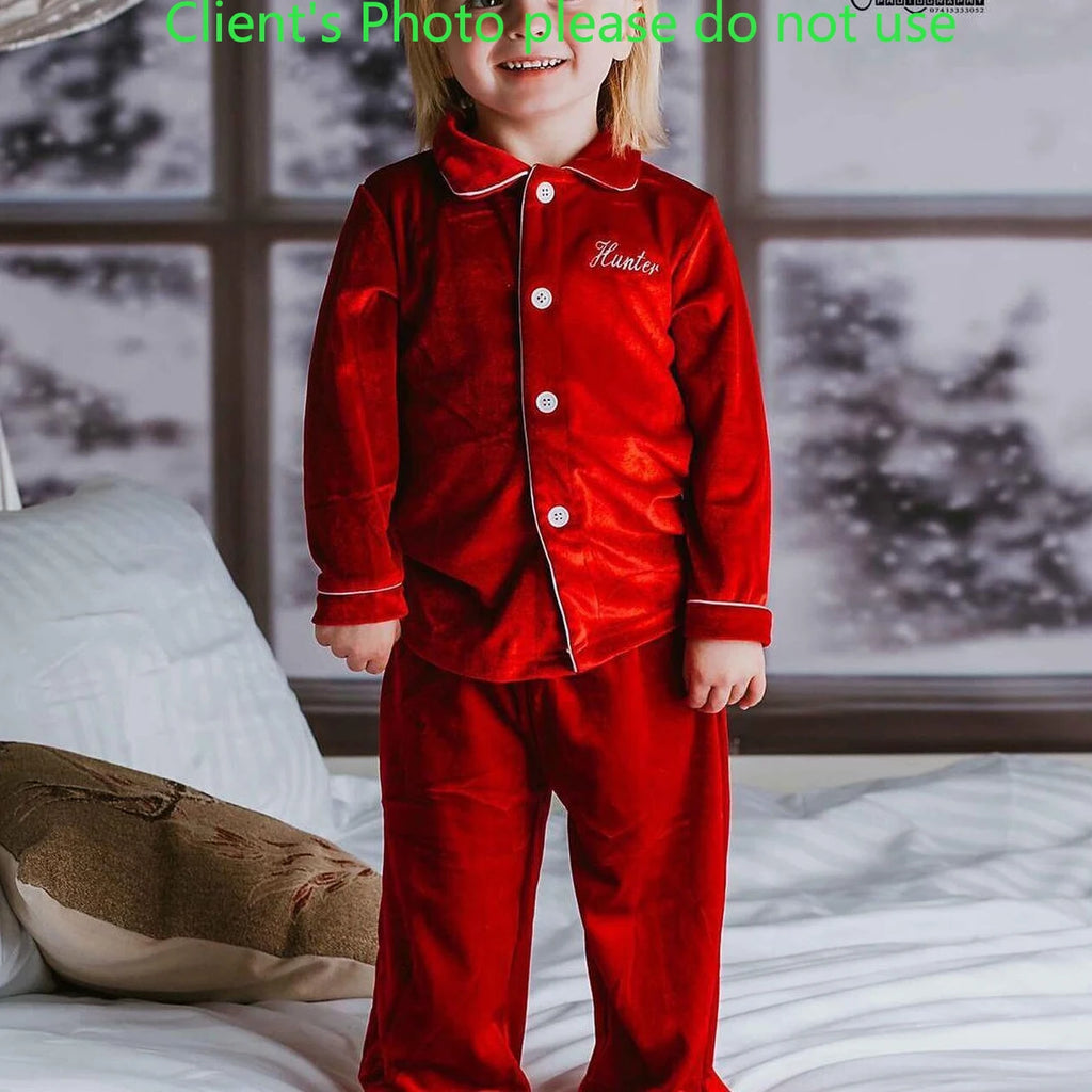 2025 winter family christmas matching outfits loungewear kids girls boys red velvet pyjamas fille cream white pjs set sleepwear