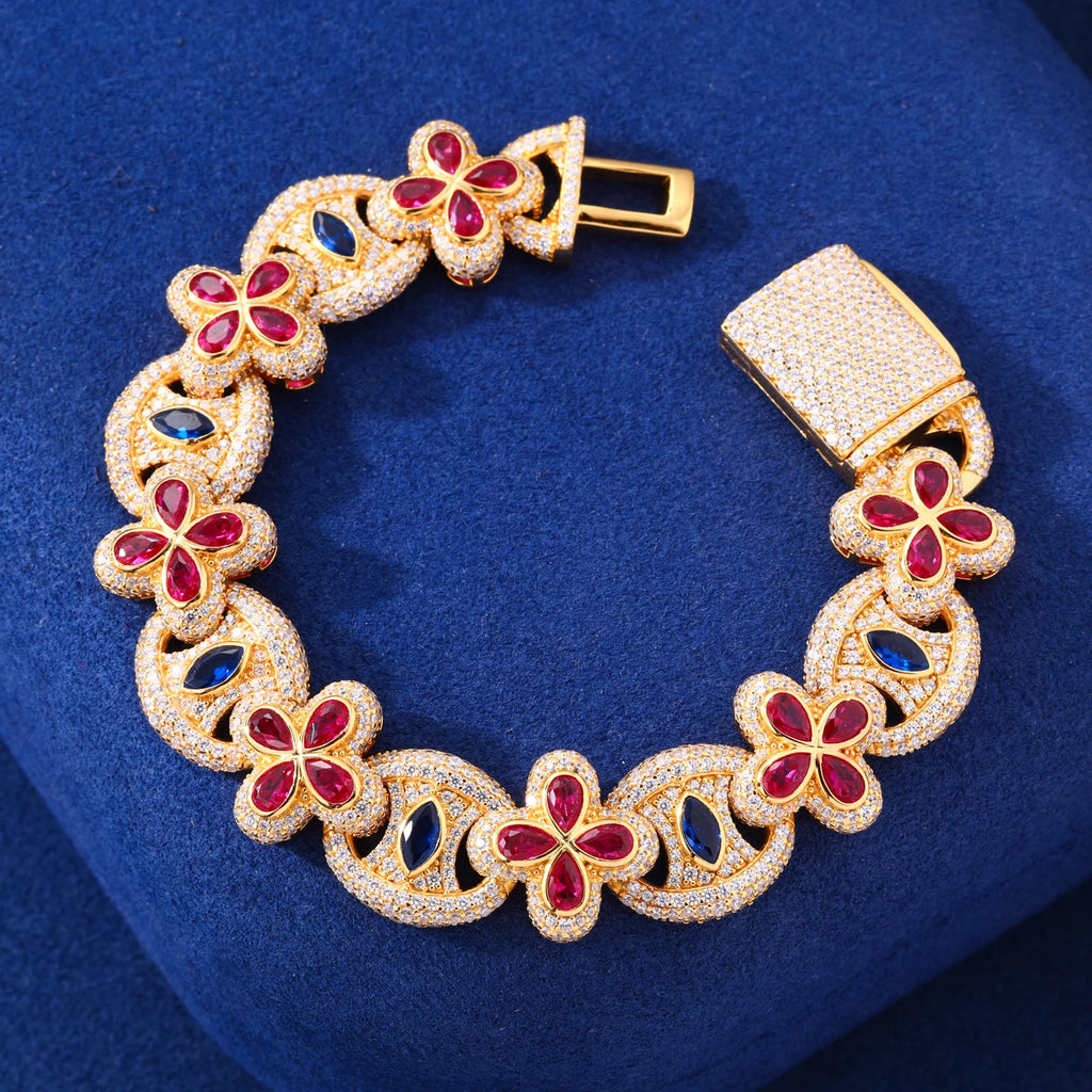 New 925 Sterling Sterling Lucky Clover Bracelet Iced Out Bling Moissanite Evil Eye Link Chain Luxury Hip Hop Party Jewelry Gifts