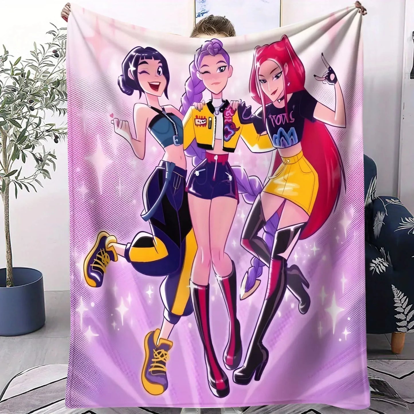 Idol Team Blanket Magical Girl Pattern Air Conditioning Blanket for Bedroom & Living Room Cozy Anime Fans Nap & Decor Blanket