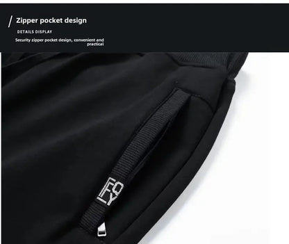 Men's Autumn/Winter Fleece-Lined and Thickened Sweatpants Versatile Casual Straight-Leg Pants Loose-Fitzip-Upocket Solid Color W