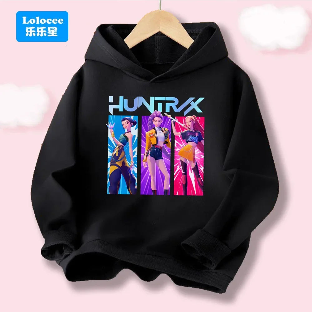 Korean Wave Demon Hunter Loose Comfortable Warm Children's Hoodie Fashion Daily Street  Cute Playful Anime Hooded Clothing Top