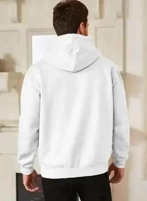 Men's vintage patterned hooded sweatshirt long sleeves drawstring hood sporty autumn pullover