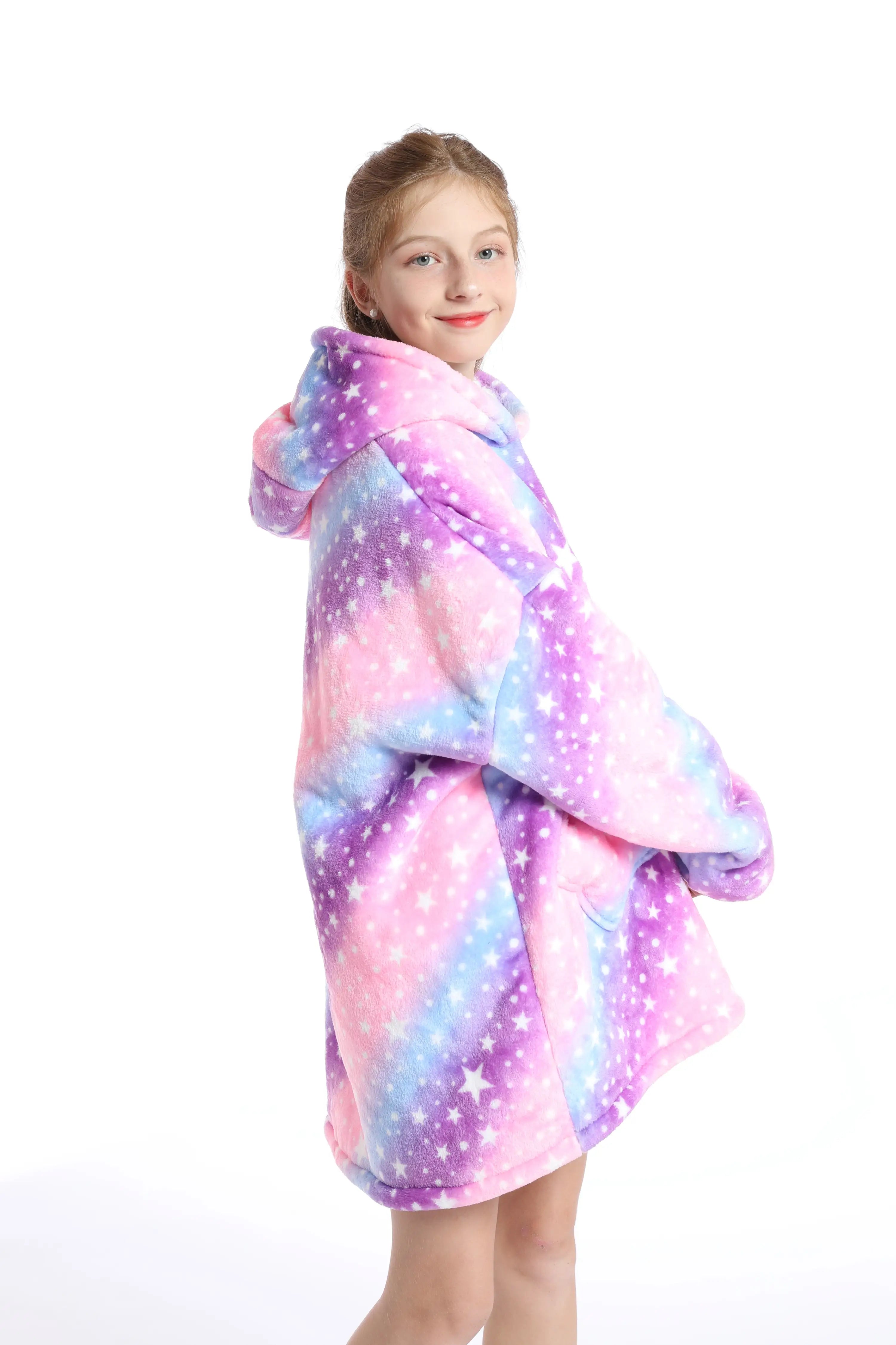 Kids Hoodie Oversized Blanket with Sleeves Panda Giraffe Kigurumi Boy Sweatshirt Teenage Girl Hoodie Children Warm Clothes