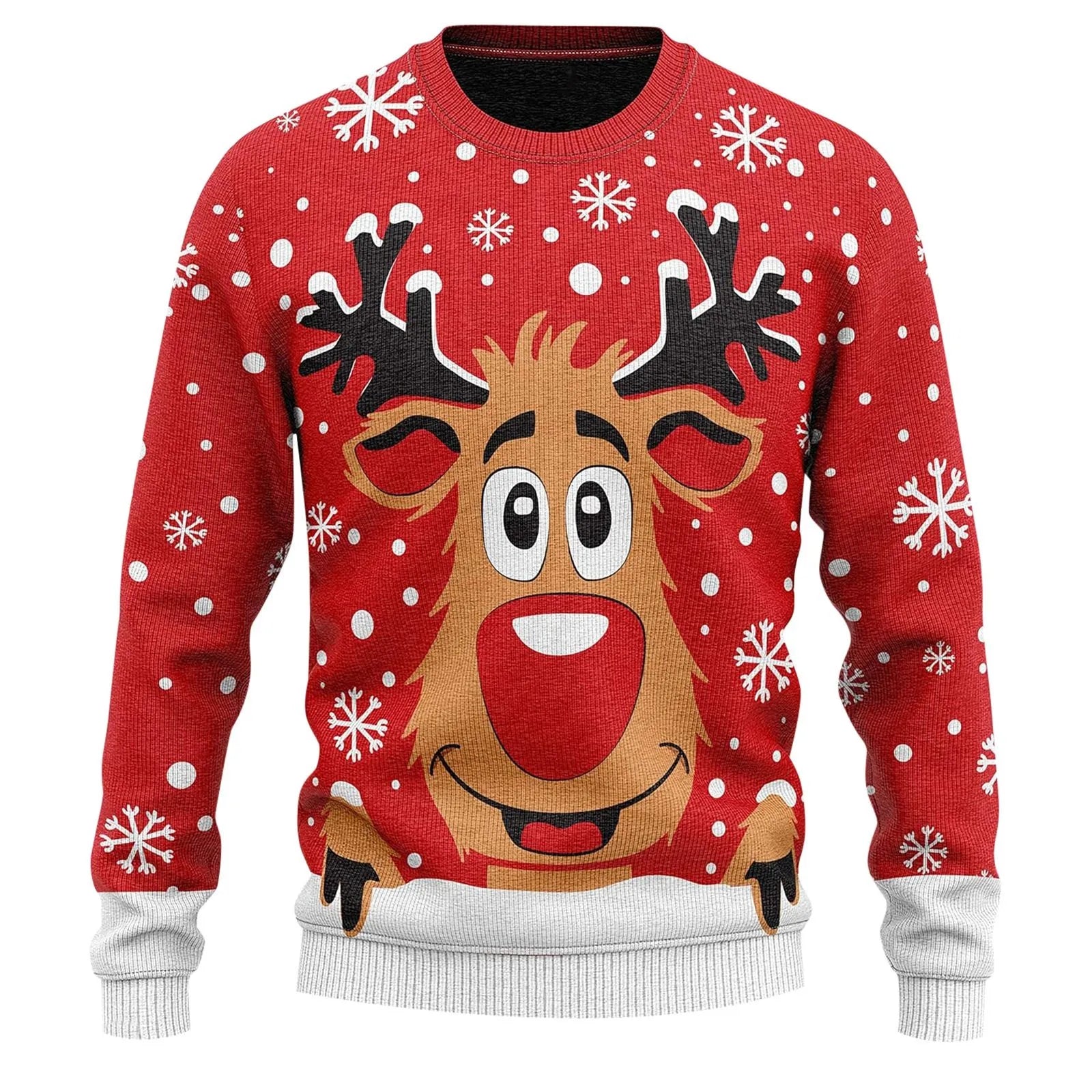 Ugly Christmas Sweater Men's Knitted Pullover Sweater Reindeer Print Round Neck Long Sleeve Pullover Top Fashion Christmas Gift
