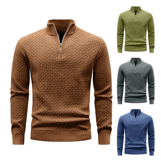 Men's Sweater Spring Outer Wear Quarter Zip Sweaters Polo Zip Pullover Cable Knit Mock Neck Turtleneck Top US Size