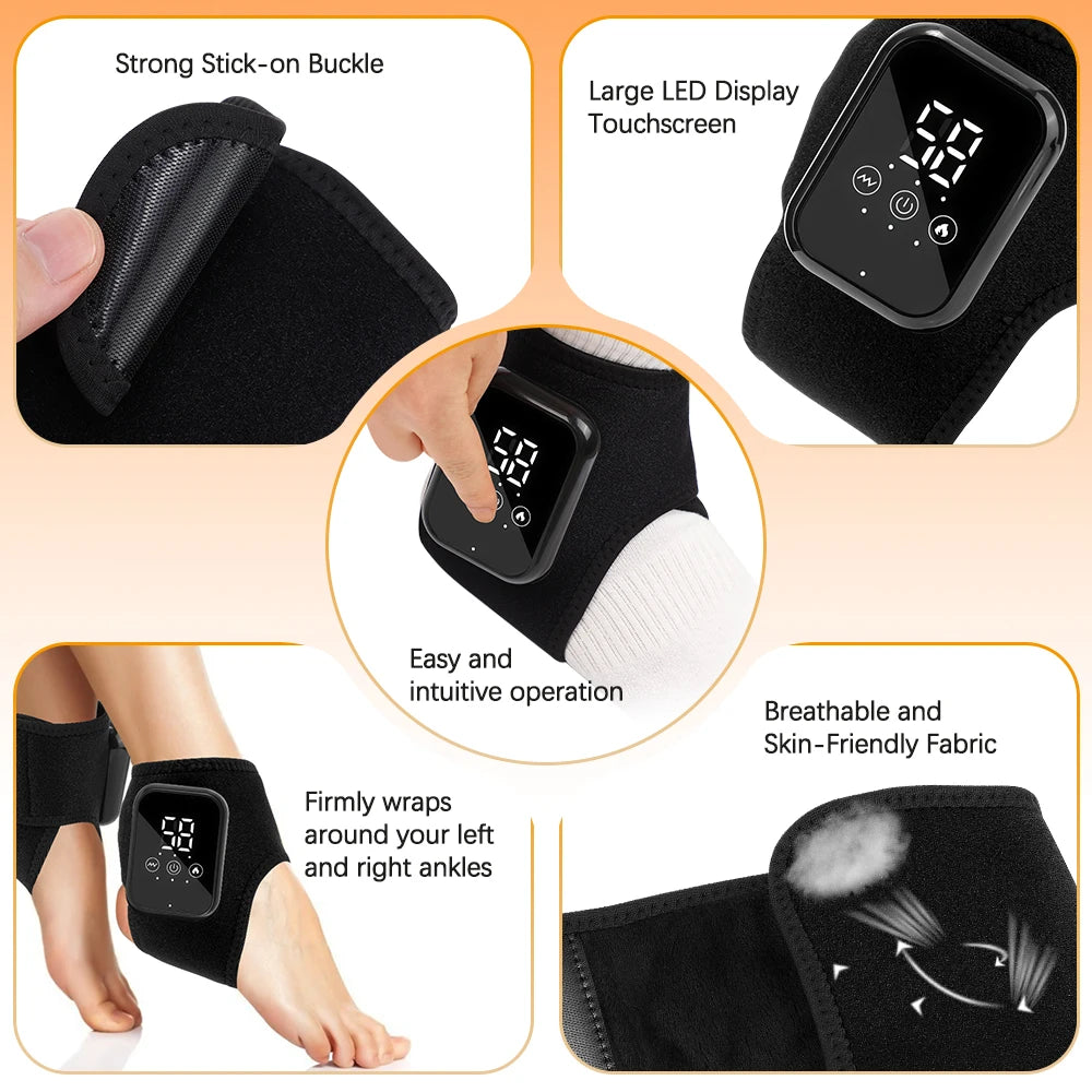 Electric Heating Ankle Guard 3 Levels Hot Compress Vibration Massage Cordless Foot Massager Ankle Joint Protection Heating Strap