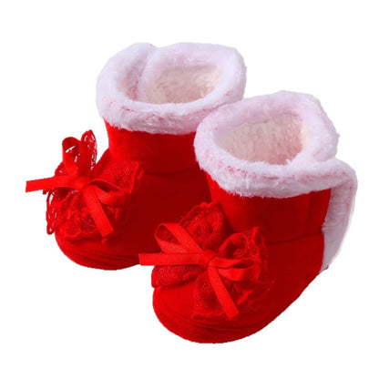 Cute Baby Girls Winter Boots Warm Faux Fur Lined Soft Sole Bowknot Non-slip First Walker Shoes for Toddler Girls