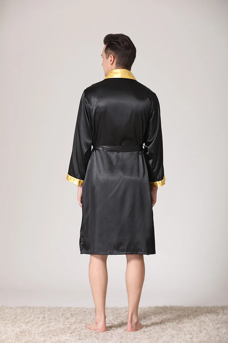 Men Kimono Satin Home Bathrobe Gown Satin Sleepwear Loose Loungewear Lapel Peignoir Homme Loose Nightwear Male Dressing Gown