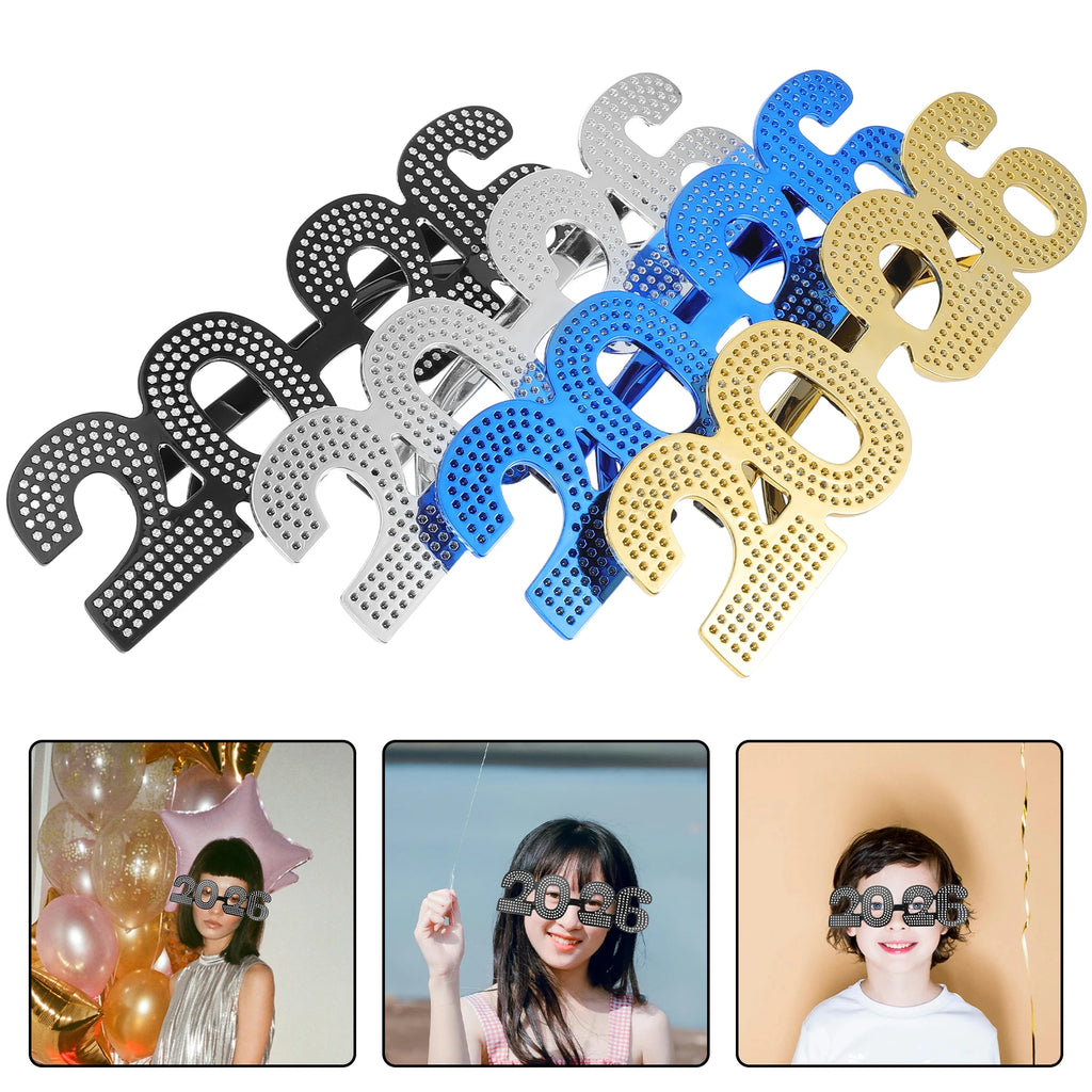 4Pcs 2026 Glitter Eyeglasses Number Party Glasses New Year Eve Photo Booth Props Fun Celebration Eyewear New Year Eve Glasses