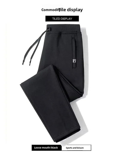 Men's Autumn/Winter Fleece-Lined and Thickened Sweatpants Versatile Casual Straight-Leg Pants Loose-Fitzip-Upocket Solid Color W
