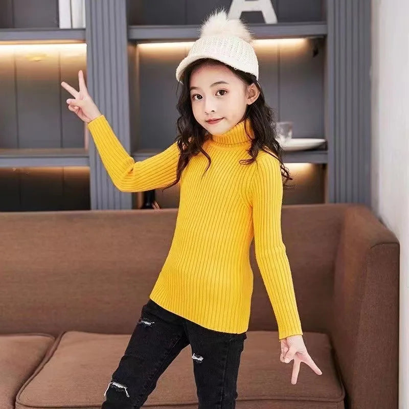Fashion Baby Girls Winter Turtleneck Knitted Sweater Kids Unisex Pullover Knitwear Versatile Children's Clothing White Warm Sweatshirt