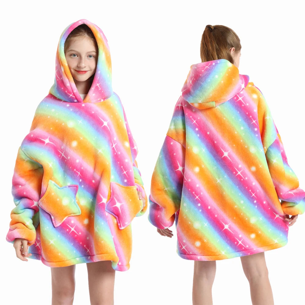 New Winter Oversized Hoodies for Girls Children Warm Soft Animal Cartoon Sweatshirts Girls Outwear Penguin Avocado Panda Hoodie