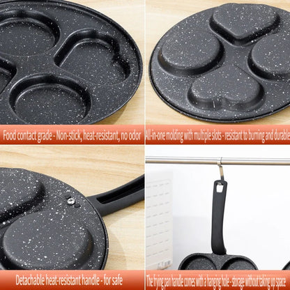 1pc Medical Stone Four-hole Omelette Pot Household Non-stick Flats-bottomed Egg Dumpling Pot Breakfast Egg Burger Frying Pan