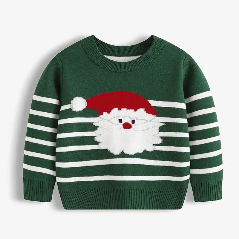 Kids Christmas Plush Pullover Sweater Warm Winter Autumn Cartoon Print Green O-Neck Unisex Clothing for Boys And Girls 2-7 Years