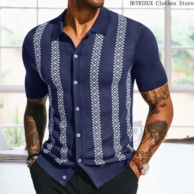 Men's Luxury Polo Shirt | High Quality Three-dimensional Tailoring Slim Temperament Men's Knit Shirt, Business Casual T-shirt