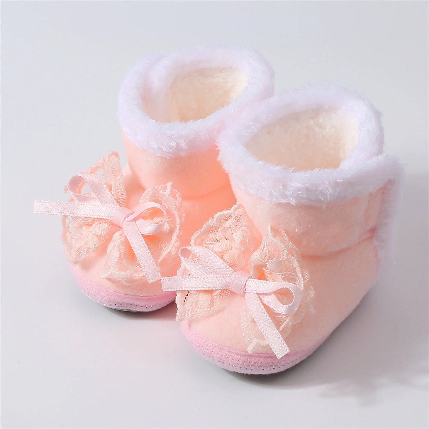 Cute Baby Girls Winter Boots Warm Faux Fur Lined Soft Sole Bowknot Non-slip First Walker Shoes for Toddler Girls