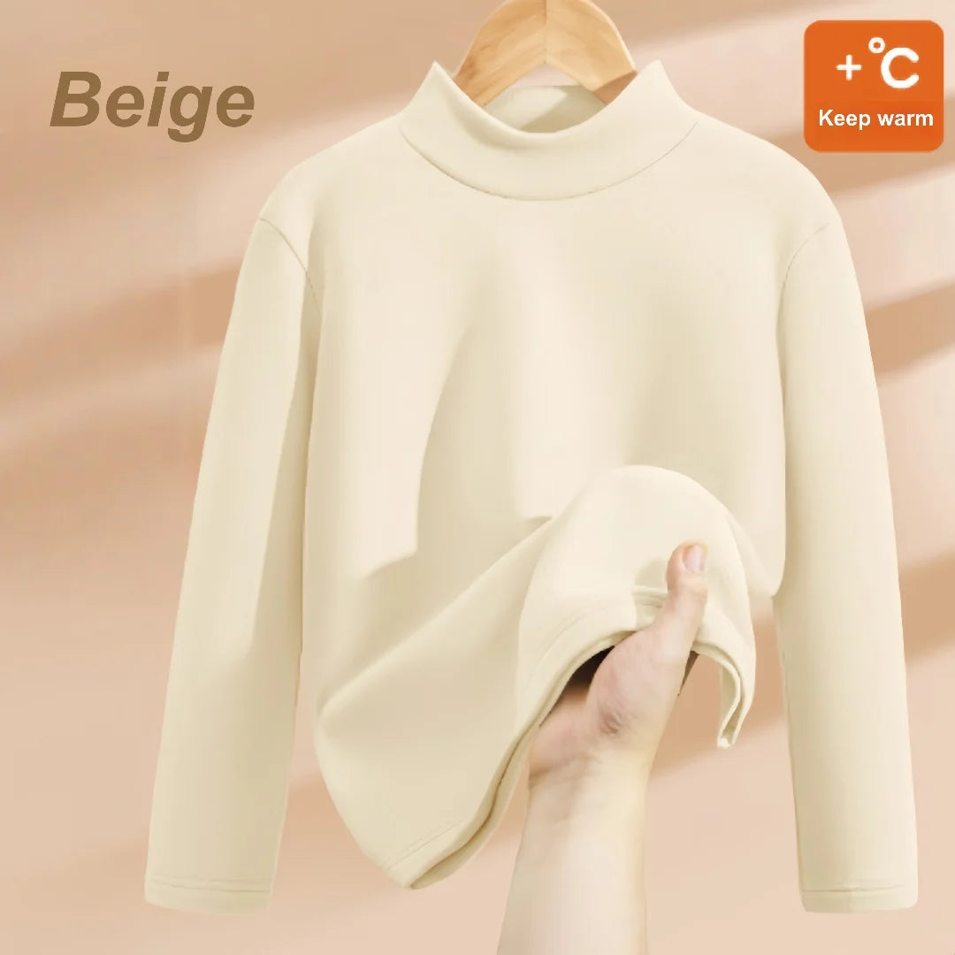 Kids High-necked Pullover Hoodies Autumn Winter Warm-keeping T-shirt Soft Comfortable Base T-shirt Boys Girls Windproof Hoodies