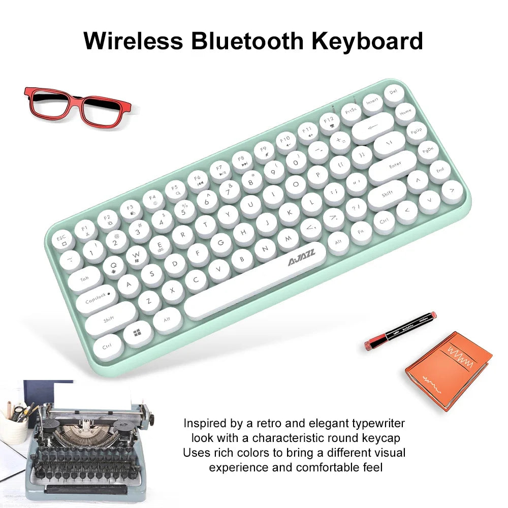 Ajazz 308I Wireless Keyboard 84 Keys Round Keycap Bluetooth Keyboard Portable 2.4GHz Numeric Keypad for Tablet Laptop Android