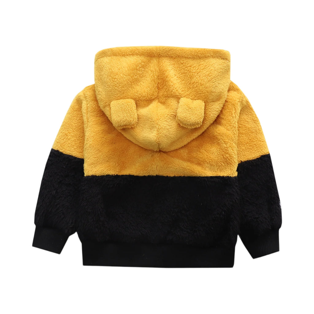 Kids' Color Block Hoodie Plush Winter Top Autumn Casual Fashion Plush Pullover Sweatshirt Fall Hoodies for Boys and Girls 2-8Y