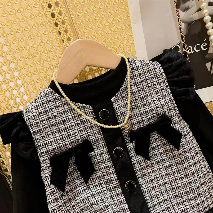 New Girls Autumn Winter Plaid Three Piece Set Solid Long Sleeves Top Boutique Vest Sister Matching Fashion Shorts for Girl