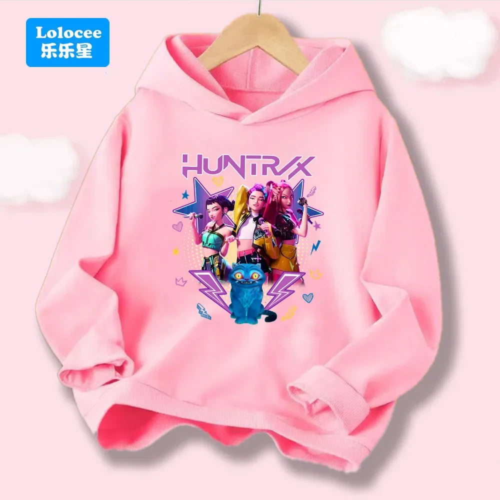 Korean Wave Demon Hunter Loose Comfortable Warm Children's Hoodie Fashion Daily Street  Cute Playful Anime Hooded Clothing Top