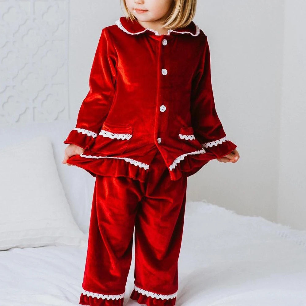 2025 winter family christmas matching outfits loungewear kids girls boys red velvet pyjamas fille cream white pjs set sleepwear