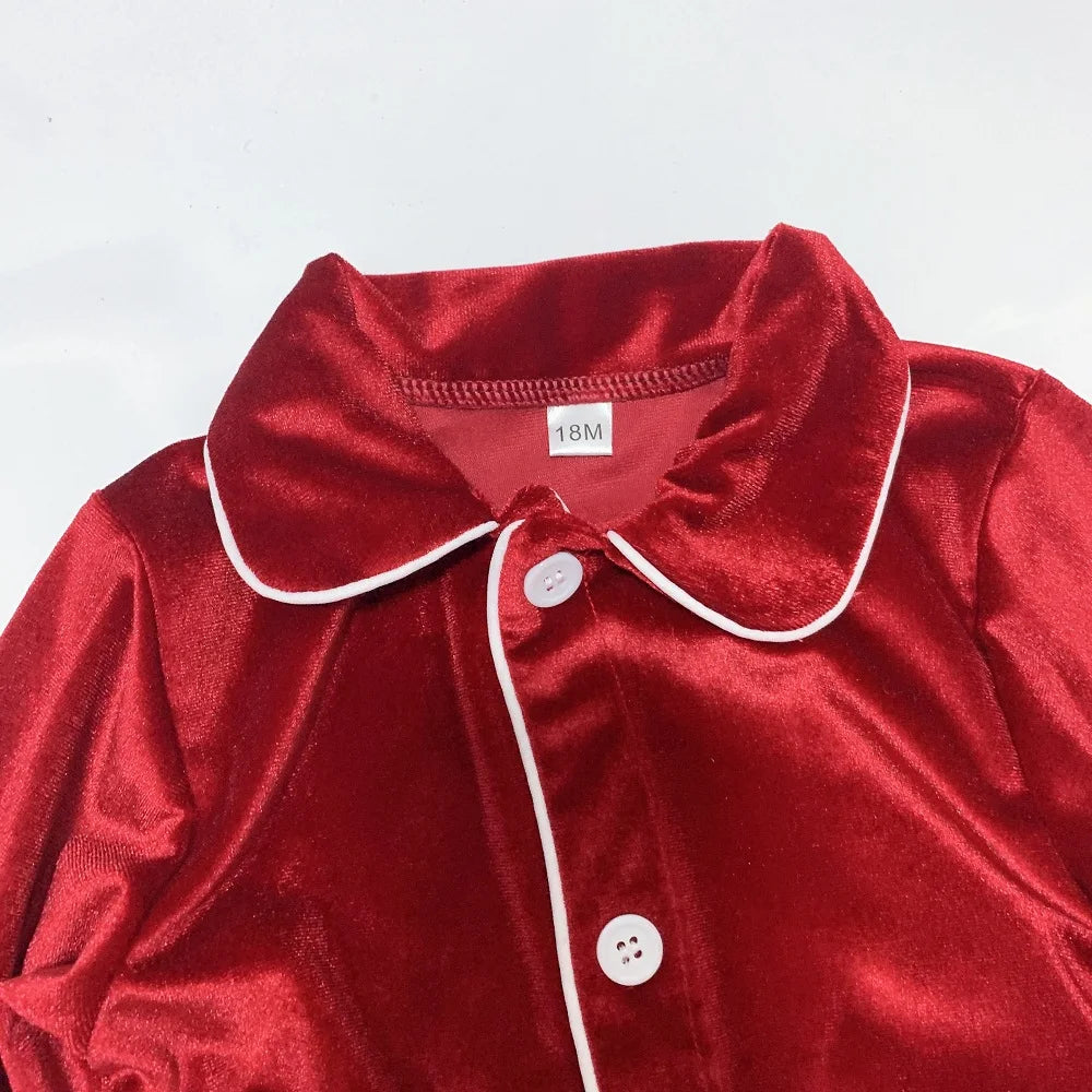2025 winter family christmas matching outfits loungewear kids girls boys red velvet pyjamas fille cream white pjs set sleepwear