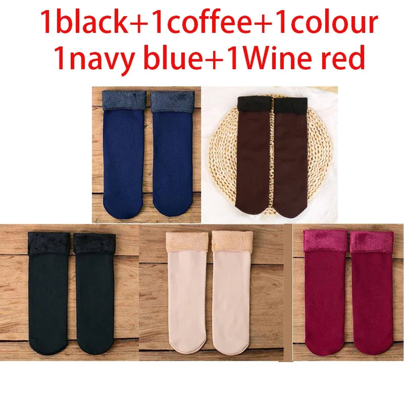 5 Pairs Of Women's Winter Thickened Warm Socks Set With Thickened Velvet Solid Wool Socks To Keep Out Cold And Snow Socks
