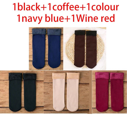 5 Pairs Of Women's Winter Thickened Warm Socks Set With Thickened Velvet Solid Wool Socks To Keep Out Cold And Snow Socks