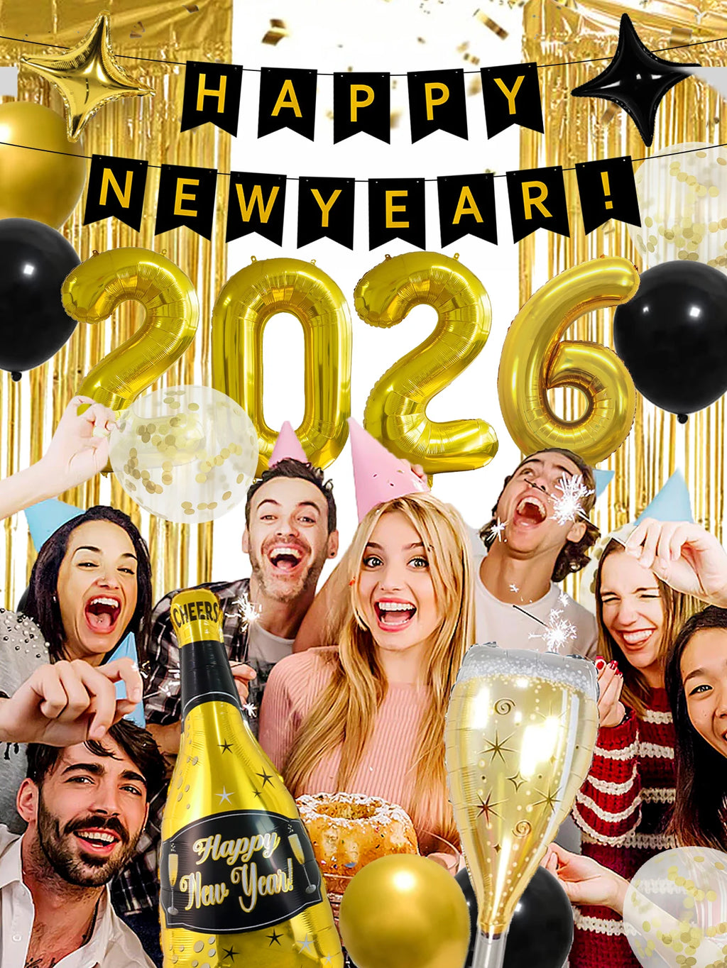 36PCS/Set 2026 New Year's Eve party balloon decorations, suitable for 2026 New Year's party, New Year's party decorations