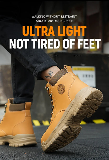 High-top PU anti-smash anti-puncture breathable safety shoes