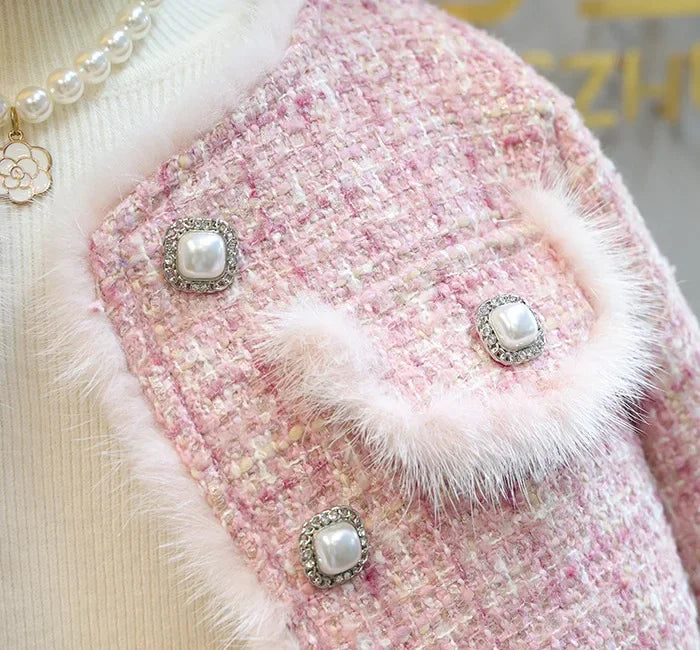 Kids 2Pcs Tweed Clothes Sets Girl Fashion Spring Winter Children Suits for 1-10Ys Elegant Sweet Outfit Kids Clothes