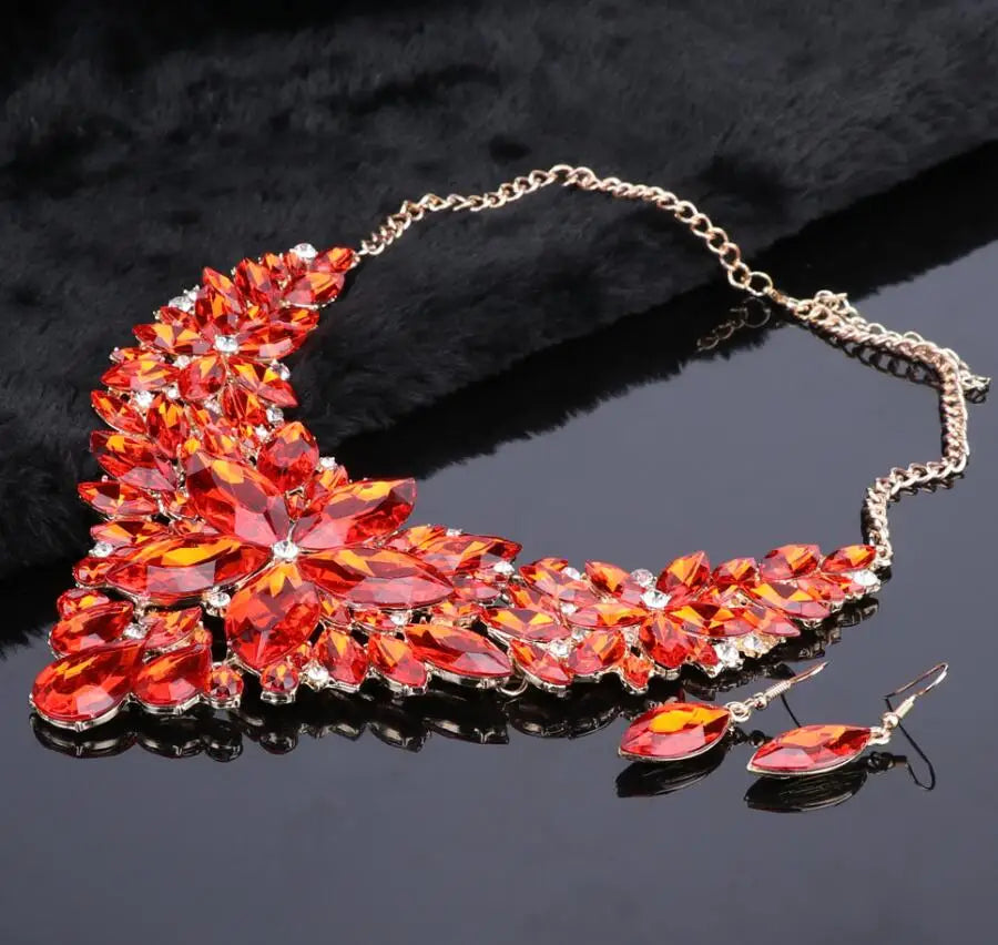 Fashion Crystal Jewelry Sets Bridal Necklace Earrings Sets Wedding Party Jewelery Dress Jewellery Decoration Accessories