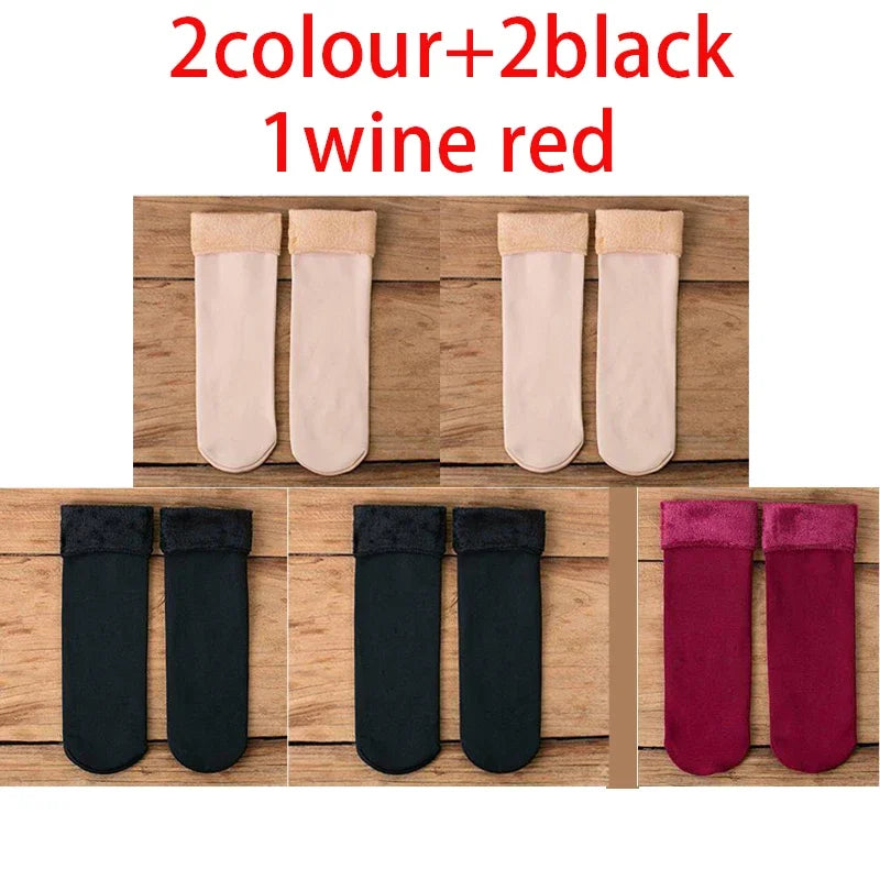 5 Pairs Of Women's Winter Thickened Warm Socks Set With Thickened Velvet Solid Wool Socks To Keep Out Cold And Snow Socks