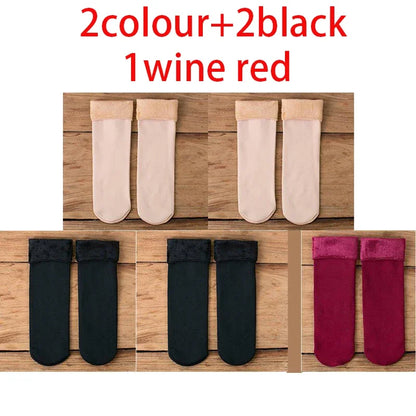 5 Pairs Of Women's Winter Thickened Warm Socks Set With Thickened Velvet Solid Wool Socks To Keep Out Cold And Snow Socks