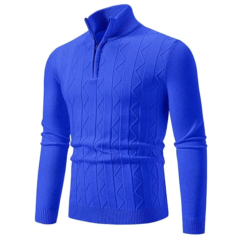 Men's Autumn Quarter Zip Pullover Sweater Knit Long Sleeve Casual Top Zipper Closure Turtleneck Polyester Acrylic