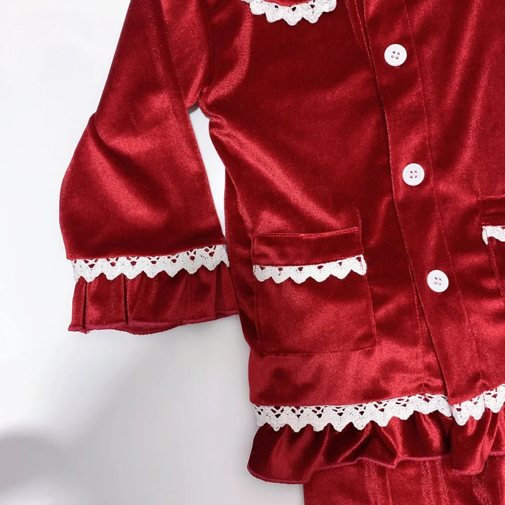 2025 winter family christmas matching outfits loungewear kids girls boys red velvet pyjamas fille cream white pjs set sleepwear