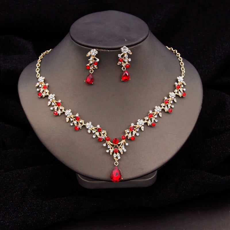 Gorgeous Crystal Fashion Jewelry Sets for Women Luxury Choker Necklace Earrings Prom Wedding Dress Bridal Necklace Sets