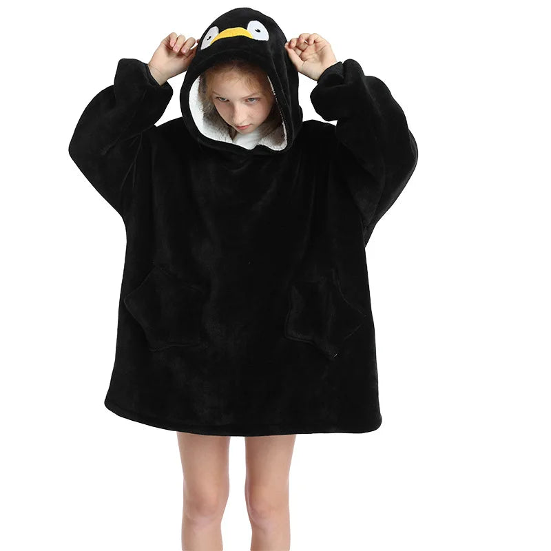 Kids Hoodie Oversized Blanket with Sleeves Panda Giraffe Kigurumi Boy Sweatshirt Teenage Girl Hoodie Children Warm Clothes